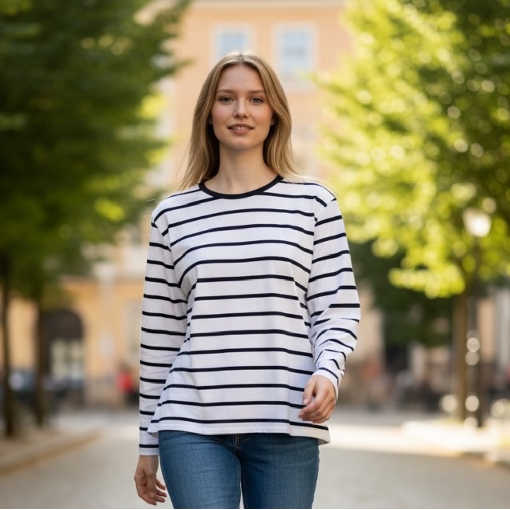 Athleta Long Sleeve Tee - Navy and White Stripes - Picture 3 of 11